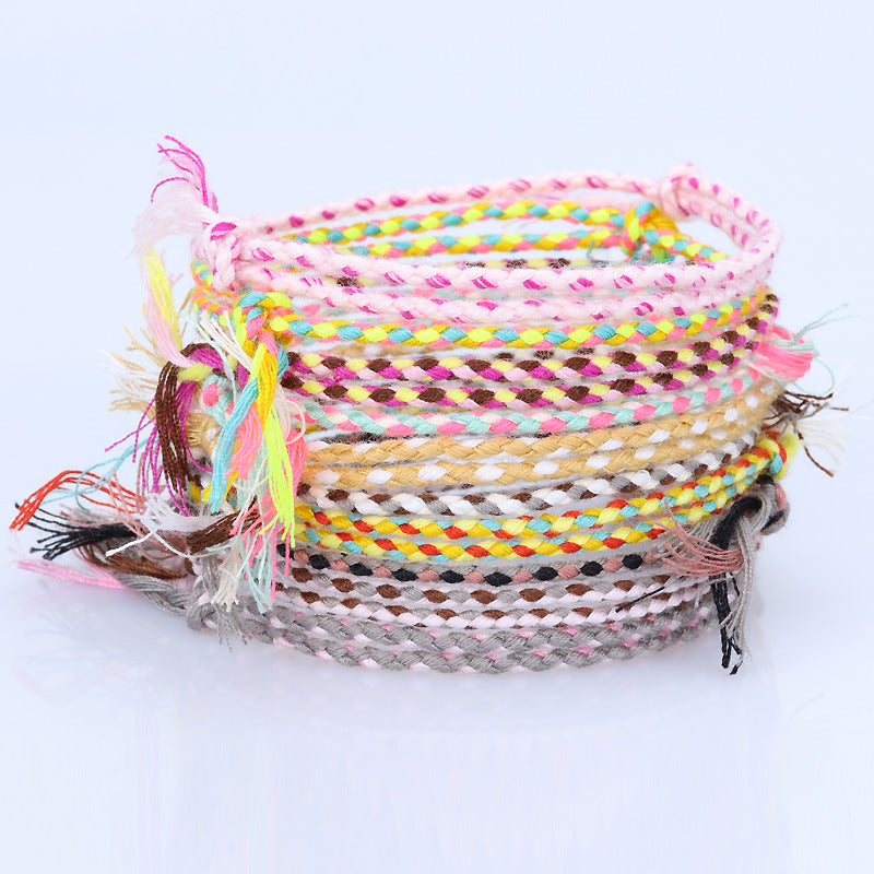 Wholesale Safety Buckle Four Strands Color Hand Woven Polyester Cotton Bracelet